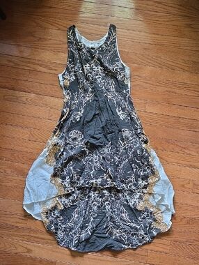 Free People Black and Gold Floral High-Low Tank Dress